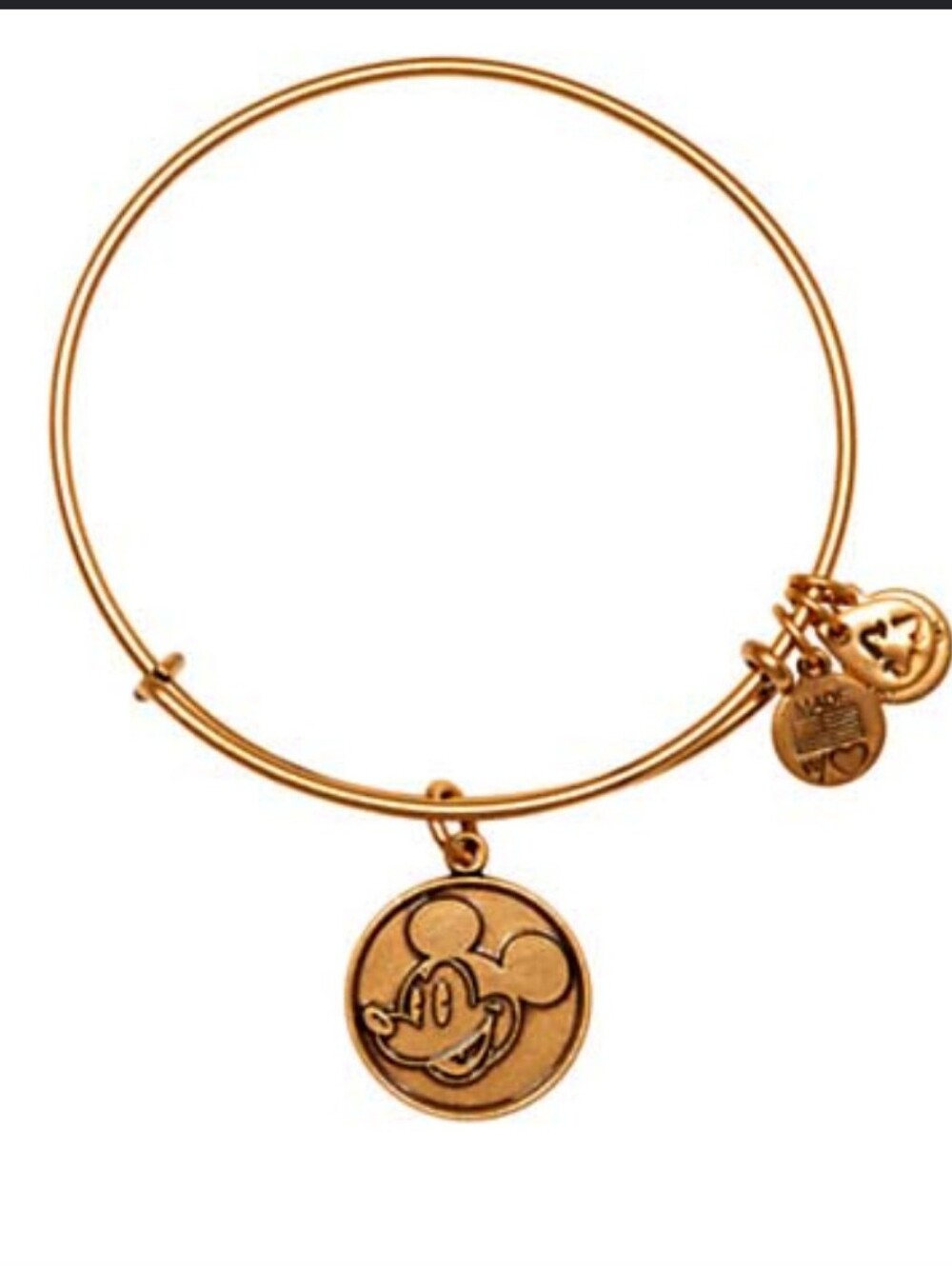 RARE Disney Parks Alex and Ani Mickey Face Gold Bangle Charm Bracelet RETIRED